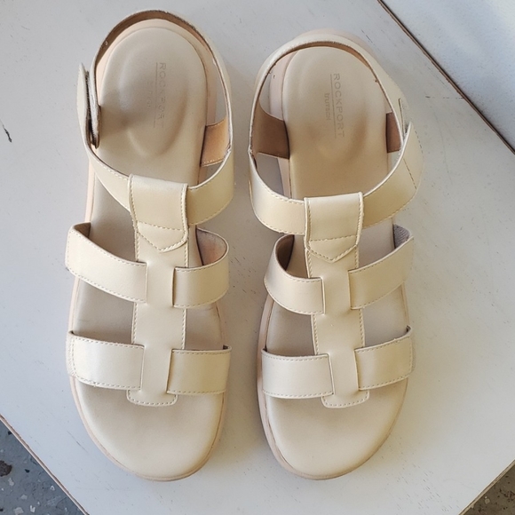 Women's ROCKPORT ABBIE T-strap Sandals Sz 10 Vanilla - Picture 6 of 9
